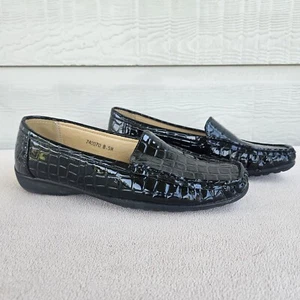 Pierre Dumas Adeline Loafer Croc Embossed Black Slip-On Flat Woman SZ 8.5M - Picture 1 of 12