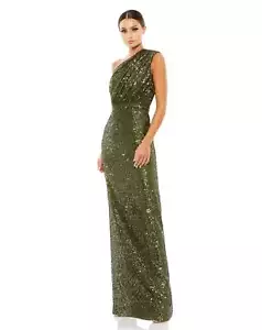 Mac Duggal 26694 Pailletten einschulteriges Säulenkleid Gr. 6 oliv - Bild 1 von 2