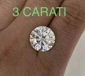 Diamante in Moissanite 3 ct 9mm colore D VVS1 inscrizione laser Certificato GRA - Imagen 1 de 19