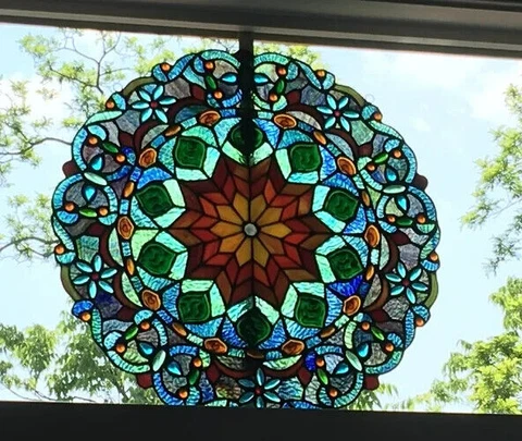 20" Victorian Floral Tiffany style stained glass window panel Cover