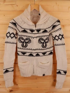 TNA Aztec Native American Cowichan Zip Cardigan Jumper XS-S Black White - Picture 1 of 6