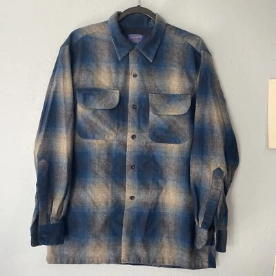 Pendleton Board Shirt Jac Mens Medium 100% Wool Blue Plaid Loop Collar - Image 1 of 4