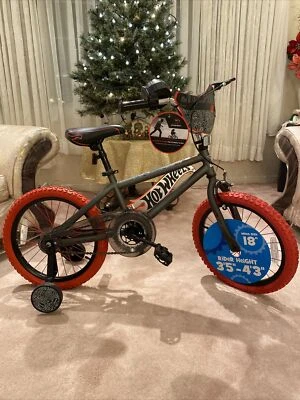18” Dynacraft Hotwheels Boys Bike Red Tires Red Spokes With Tags And Stickers - Image 1 of 4