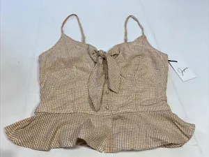Japna Junior Girls Small Camel White Checked Knotted Neckline Strappy Crop Top - Picture 1 of 13