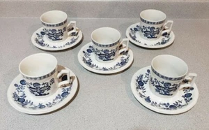 5 Kensington Staffordshire England Coventry Blue Onion Coffee Cups/Saucers - Picture 1 of 8