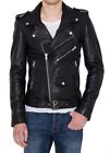 Mens 100  Genuine Leather Jacket Slim Fit Motorcycle Biker Black Jacket Ru 004