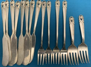 14 Pc SPRING GLORY Sterling Butter Spreaders -Seafood & Baby Forks International - Picture 1 of 4