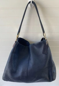Coach Phoebe Madison Black Pebbled Leather Satchel Shoulder Bag Tote Purse - Picture 1 of 13