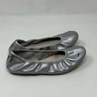 Puma Karlie Ballet Flats Womens 9 Silver Leather Casual Slip On Y2K Shoes - Image 1 of 4