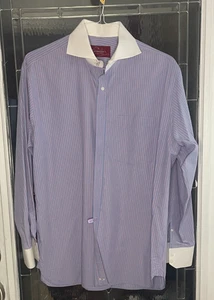 Vtg 80s Giuseppe Men Button Dress Shirt Long Sleeve Pocket Blue Pink Sz 16 33-34 - Picture 1 of 7