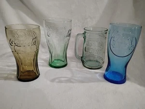 Vintage Coca Cola Glasses, Yellow, Blue 1961, Green, Drink Glass, Coke - Picture 1 of 13