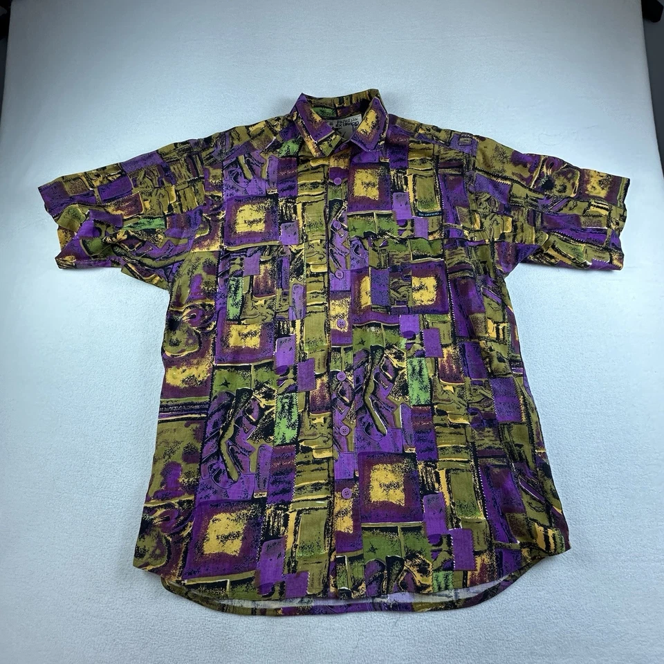 ExOfficio Shirt Mens Large Vintage 90's Abstract Hiking Camp Button Up Rayon - Image 1 of 4
