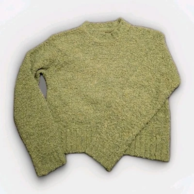 Suéter Free People Cuello Simulado Tejido Difuso Recortado Pesado Verde Guisante Manga Larga L Foto 1 de 4