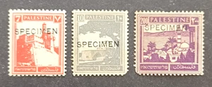 SPECIMEN Palestine British Mandate colony pictorials issue 3 Stamps 7/10/200-mil - Picture 1 of 2