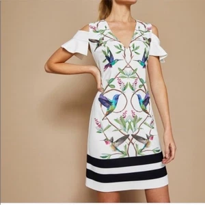 Rare Ted Baker Hummingbirds Highgrove Emestin Cold Shoulder Dress TBSize 4 (14) - Picture 1 of 12
