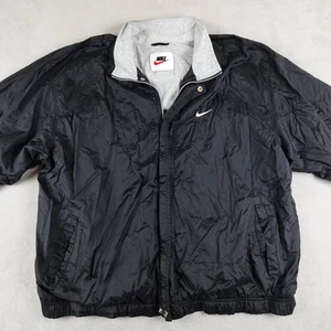 Vintage Nike Jacket Mens 2XL Black Swoosh Windbreaker Full Zip Malaysia 90s - Picture 1 of 24