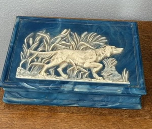 Vintage Dante Incolay Blue Stone Irish Setter Men's Keepsake Box HEAVY - Picture 1 of 9