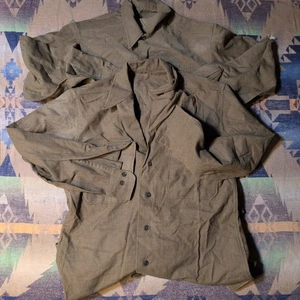 1940s Olive Green Military Flannel Shirt Lot of 2 - Size M, Worn Condition - Picture 1 of 19