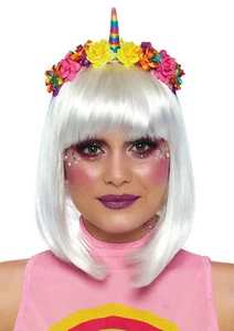 Bright Flower Rose Unicorn Horn Headband, Rainbow Pink Yellow, One-Size - Picture 1 of 2