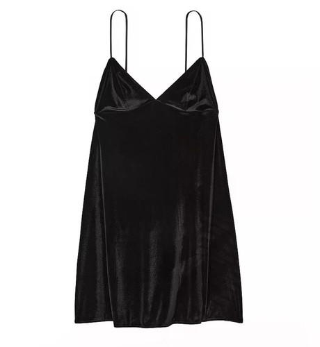 UNDERCOVER VICTORIA'S SECRET Vestito Slip Velluto Nero Babydoll Camicia Piccolo Nuovo senza etichette