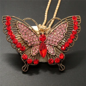 New Bling Red Crystal Vintage Butterfly Pendant Holiday gifts Chain Necklace - Picture 1 of 2