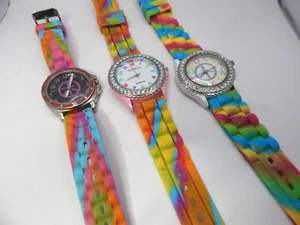 3 Women's Quartz Watch Rhinestone Rainbow Silicone Jelly Color Casual Watch - Picture 1 of 8