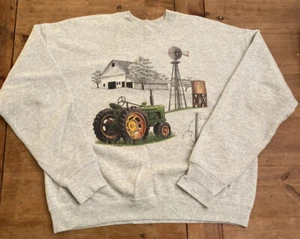 Vtg Air Waver John Deere Barn WindMill Farm Country Crewneck Sweater LG Gray - Picture 1 of 5
