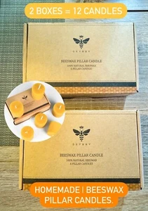 Bio Bienenwachs Stumpenkerzen 100% reines Bienenwachs 2 Boxen 12 Kerzen rauchfrei - Bild 1 von 4
