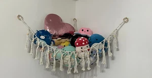 Plush Stuffed Animal Net Hammock Storage Toy Macrame Wall Corner Boho Organizer - Picture 1 of 5