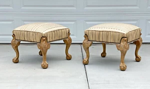 Victorian Claw & Ball Hardwood Framed Upholstered Stools - Picture 1 of 14