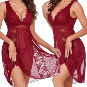 Women's Sleepwear Long Pajamas Lace Nightgown Sleeveless Sleep Dress Nightshirt - Picture 1 of 16