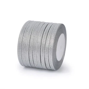 10Rolls Sparkle Ribbon Double Sided Lace DIY Organza Bow Silver 1/4"(6mm) - Picture 1 of 4
