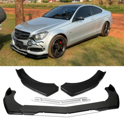 Para Mercedes Benz Clase C Fibra de Carbono + Alerón Divisor Labial Parachoques Delantero Blanco Foto 1 de 4