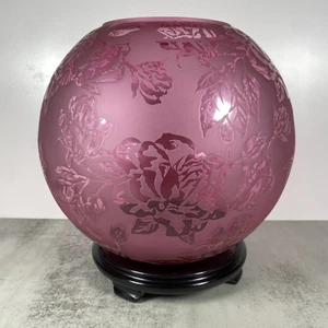 Kelsey Murphy Pilgrim Cranberry Cameo Sand Carved Lrge Rose Bowl Vase + Stand 9" - Picture 1 of 12