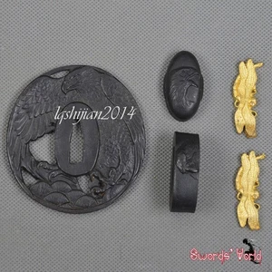 Acciaio Aquila Tsuba Protezione Mano Kashira Fuchi Ottone Libellula Menuki per Spada - Foto 1 di 3
