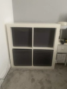 IKEA Kallax 4 Cube Storage Unit With Grey Boxes - Picture 1 of 6