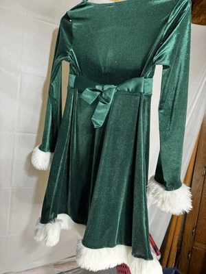 Girls Size 12 Bonnie Jean Green Velvet White Trim Christmas Holiday Dress - Image 1 of 3