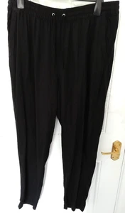 M&S Collection 18 Reg Trousers Black Flax Linen Viscose Pockets Elastic Waist - Picture 1 of 9