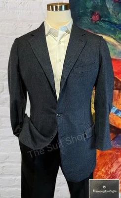 Ermenegildo Zegna Mens 42L Blue Wool Flannel Blazer Sport Coat 3/2 Roll - Image 1 of 4