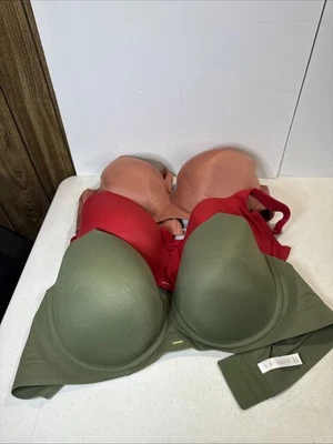 Лот из 3 бюстгальтеров Cacique размер 44DDD на косточках мягкие с подкладкой зеленые, красные и розовые - Изображение 1 из 4