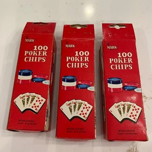 VINTAGE* 3 Boxes INTERLOCKING POKER CHIPS Mark Brand 1 1/2" Red/White/Blue - Picture 1 of 7