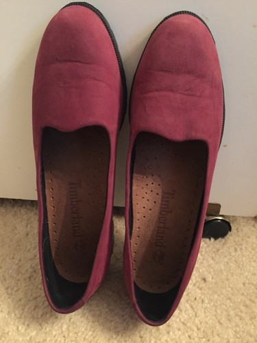 Mocassini slip on da donna Timberland Borgogna in pelle scamosciata leggermente usati... taglia 7 W