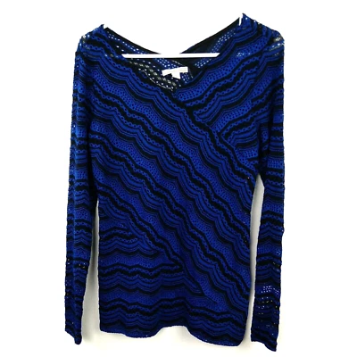 Prendas de trabajo Dana Buchman Top Mujer Pequeño Azul Manga Larga Ojales Diseño Rayas Foto 1 de 4