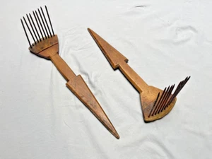 Antiker Webkamm aus Holz & Metall Handarbeit Textilwerkzeug Berber Vintage - Bild 1 von 11