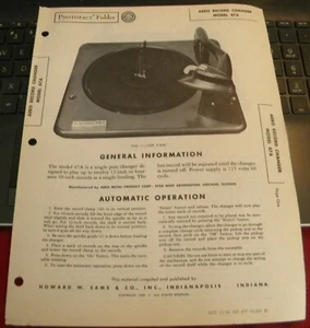 AERO 3 SPEED AUTOMATIC RECORD CHANGER MODEL: 47A (SAMS PHOTOFACT 77-2) - Picture 1 of 1