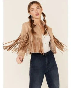 Saints & Hearts Womens Faux Suede Festival Fringe Cropped Jacket Medium - Picture 1 of 5