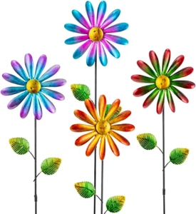 Metal Wind Spinner Pinwheel Garden Stakes Metal Small Yard Garden Decor 4 Packs - Picture 1 of 8