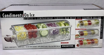 Serve Condiments On Ice w/ Lid 5 Section Fixings Bar, Chiller Container, Prodyne - Image 1 of 4