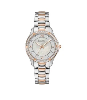 Bulova Women's Quartz Crystal Accents Silver Rose Gold Watch 33MM 98L304 - Image 1 of 3