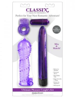 Pipedream Classix Ultimate Pleasure Couples Kit Purple - Vibe Cock Ring Sleeve - Image 1 of 2
